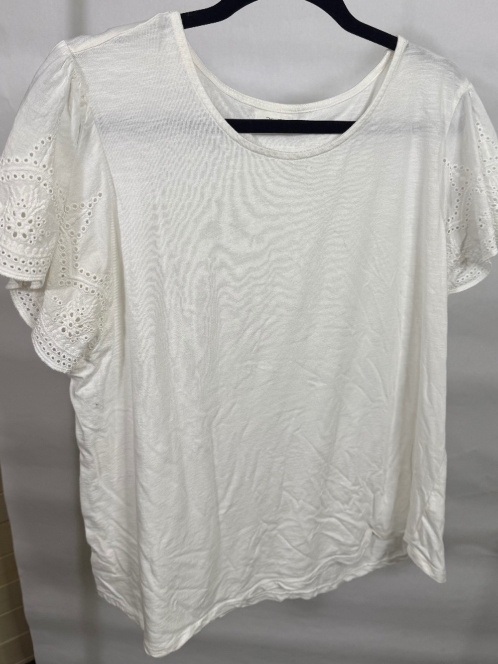 Maurices White Short Sleeve Tee with Eyelet Ruffle Sleeves